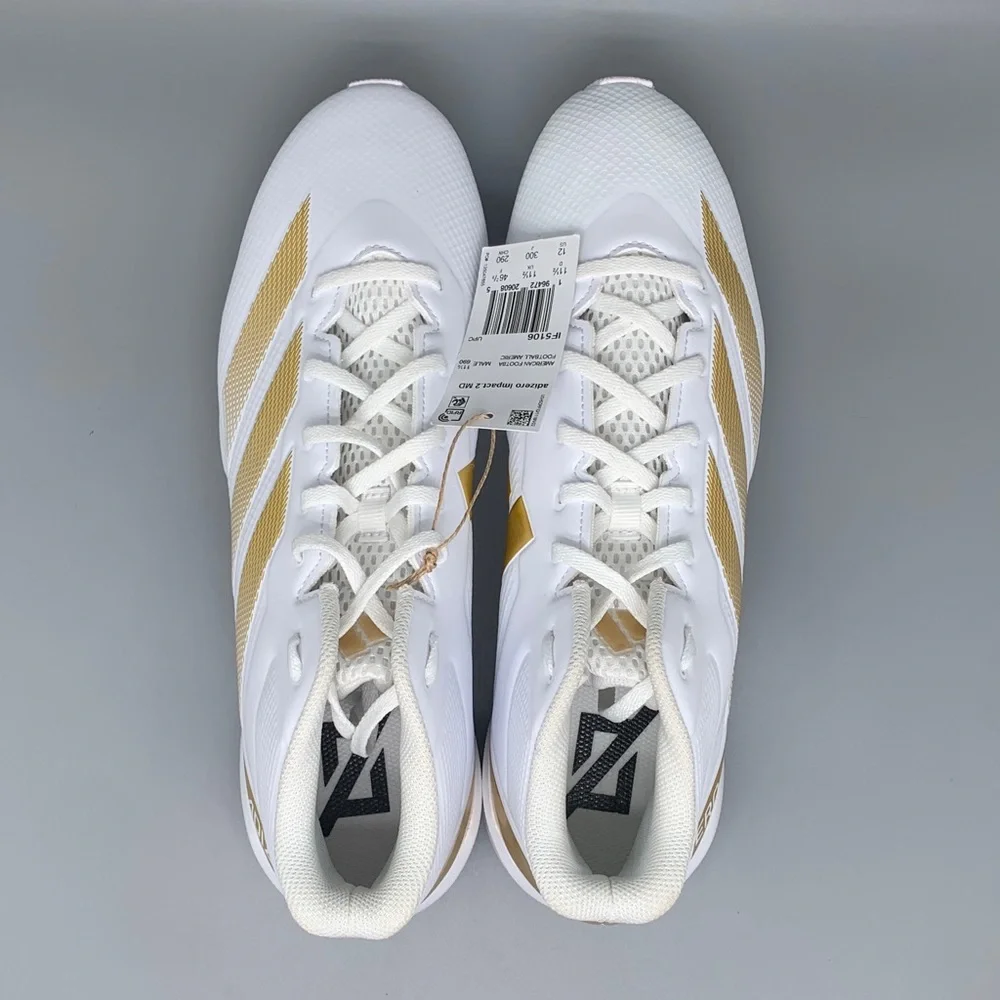 Adidas Adizero Impact.2 MD White Gold Football Cleats IF5106 Men’s Sz‎ 12 NWT